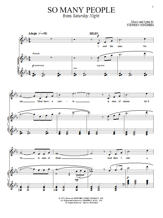 Stephen Sondheim So Many People Sheet Music Notes & Chords for Piano & Vocal - Download or Print PDF