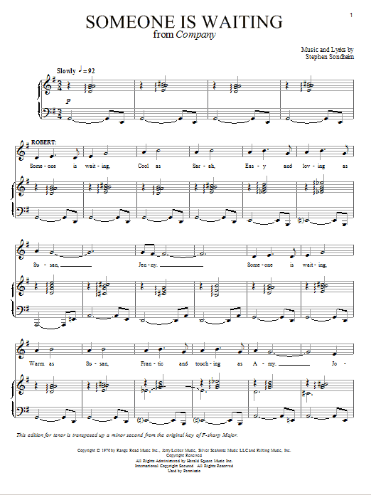 Stephen Sondheim Someone Is Waiting Sheet Music Notes & Chords for Piano, Vocal & Guitar (Right-Hand Melody) - Download or Print PDF