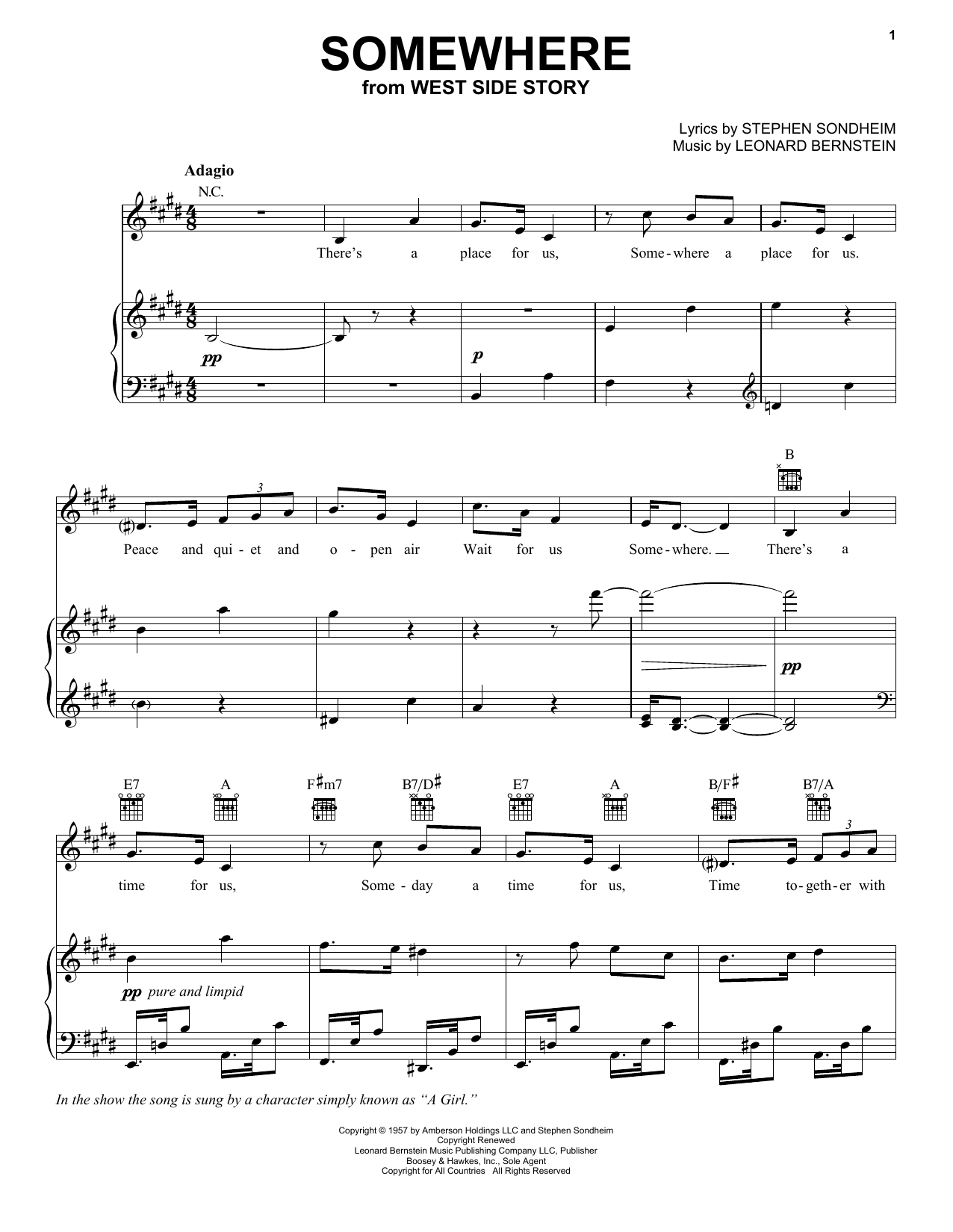 Stephen Sondheim Somewhere Sheet Music Notes & Chords for Vocal Pro + Piano/Guitar - Download or Print PDF