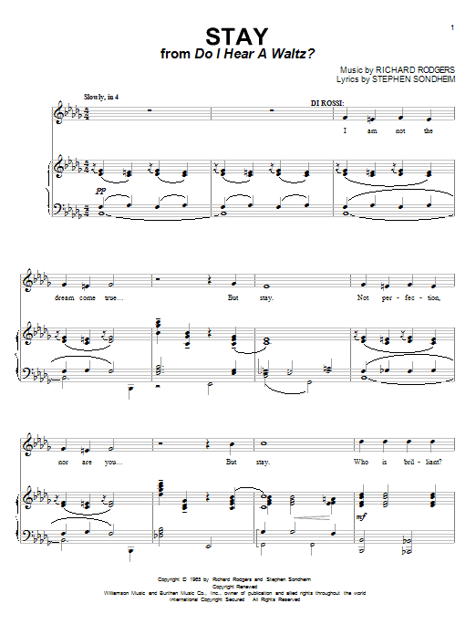 Stephen Sondheim Stay Sheet Music Notes & Chords for Piano, Vocal & Guitar (Right-Hand Melody) - Download or Print PDF