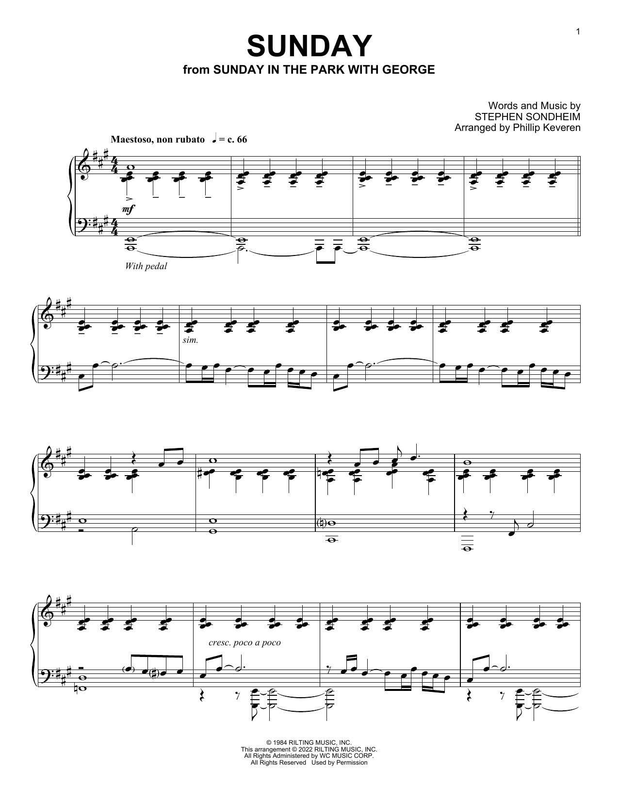 Stephen Sondheim Sunday (from Sunday In The Park With George) (arr. Phillip Keveren) Sheet Music Notes & Chords for Piano Solo - Download or Print PDF