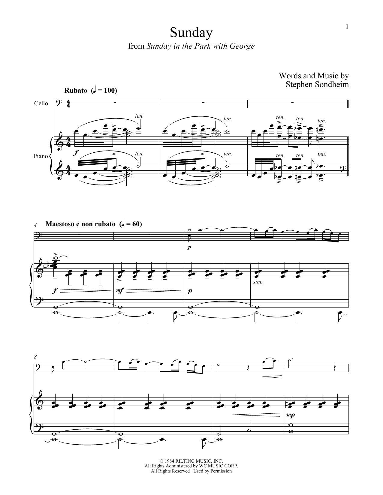 Stephen Sondheim Sunday (from Sunday in the Park with George) Sheet Music Notes & Chords for Violin and Piano - Download or Print PDF