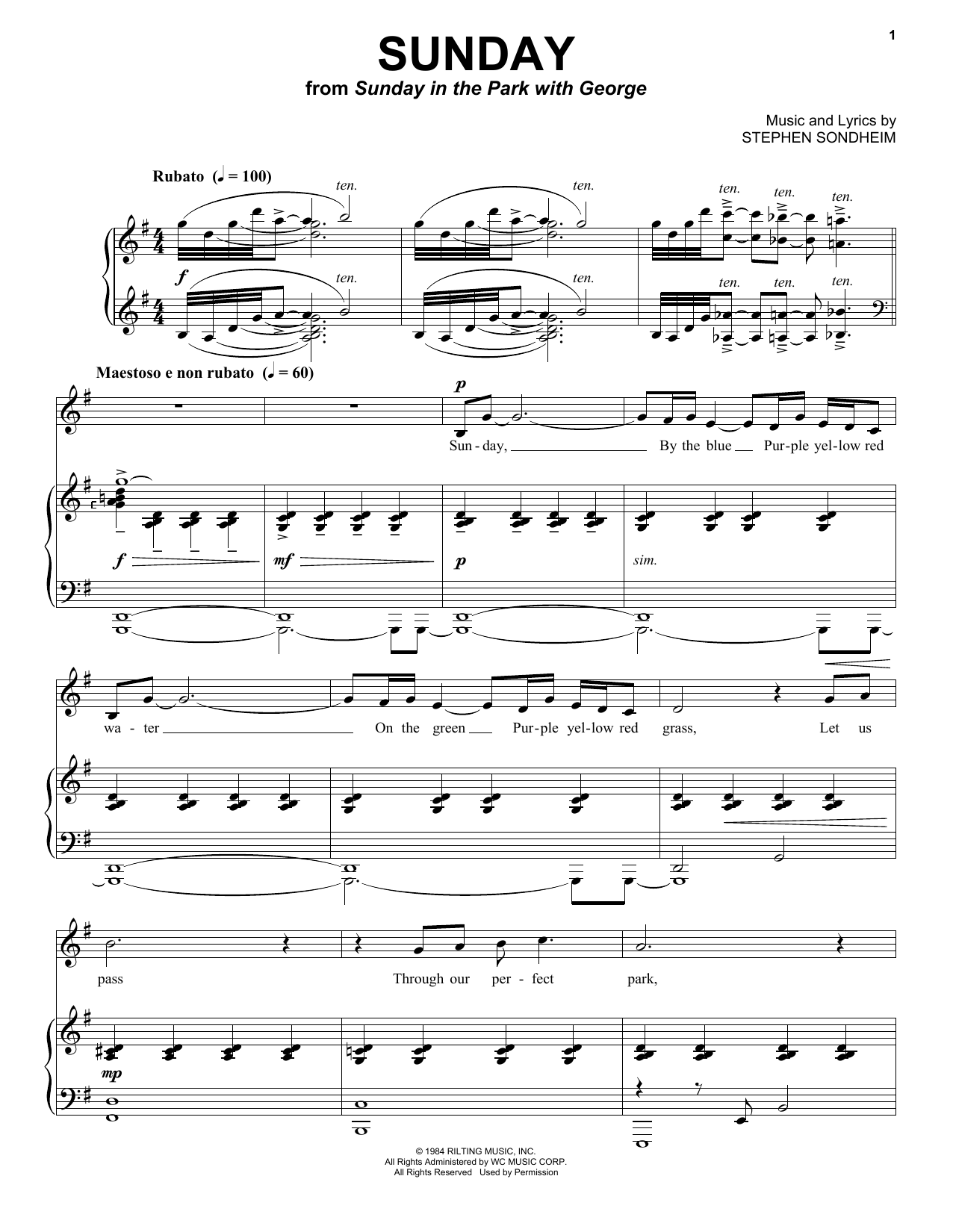 Stephen Sondheim Sunday Sheet Music Notes & Chords for Easy Piano - Download or Print PDF