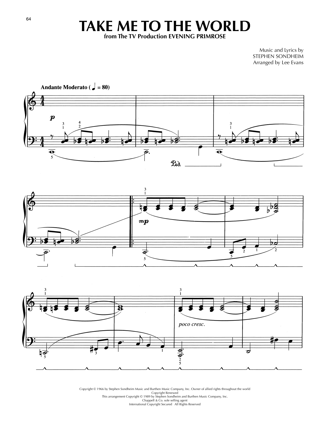 Stephen Sondheim Take Me To The World (from Evening Primrose) (arr. Lee Evans) Sheet Music Notes & Chords for Piano Solo - Download or Print PDF