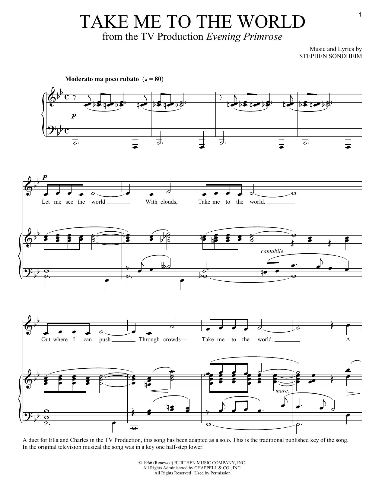 Stephen Sondheim Take Me To The World Sheet Music Notes & Chords for Vocal Duet - Download or Print PDF
