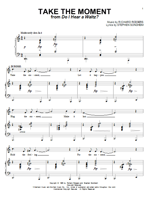 Stephen Sondheim Take The Moment Sheet Music Notes & Chords for Piano, Vocal & Guitar (Right-Hand Melody) - Download or Print PDF