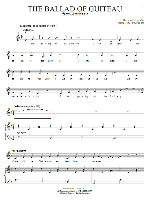 Stephen Sondheim The Ballad Of Guiteau Sheet Music Notes & Chords for Piano, Vocal & Guitar (Right-Hand Melody) - Download or Print PDF