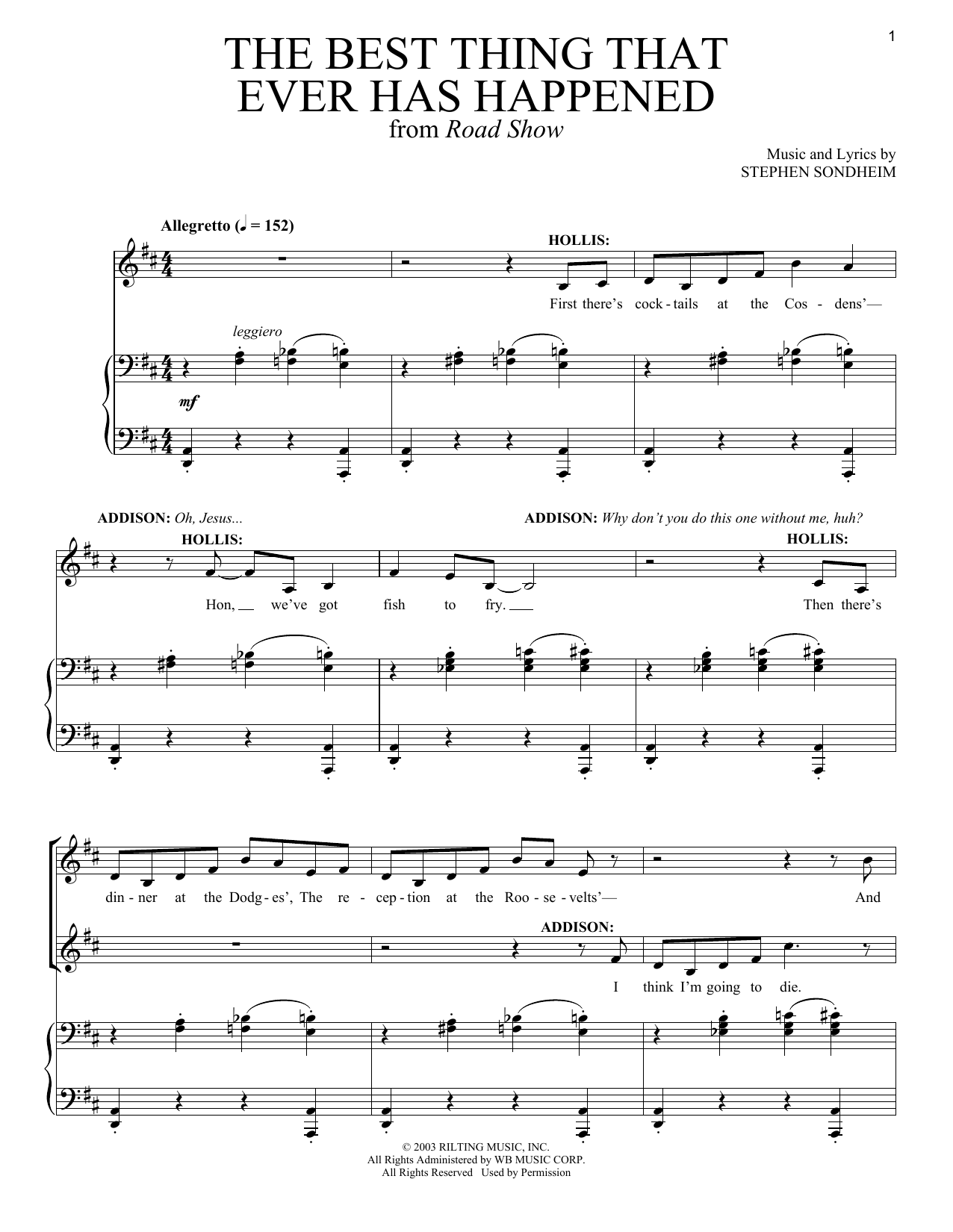 Stephen Sondheim The Best Thing That Ever Has Happened Sheet Music Notes & Chords for Piano & Vocal - Download or Print PDF