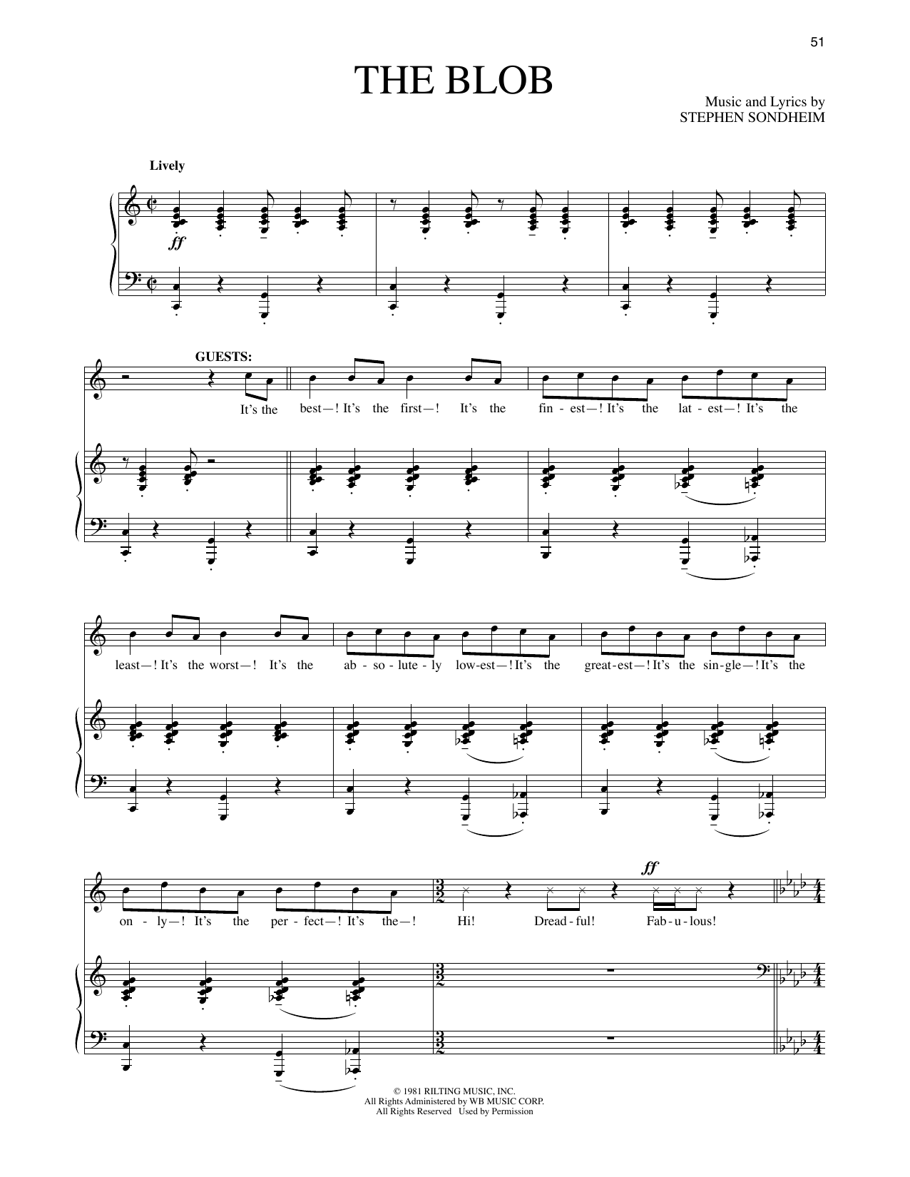 Stephen Sondheim The Blob (from Merrily We Roll Along) Sheet Music Notes & Chords for Piano & Vocal - Download or Print PDF