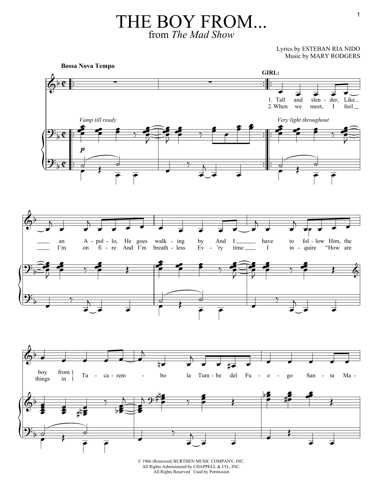 Stephen Sondheim The Boy From... Sheet Music Notes & Chords for Piano & Vocal - Download or Print PDF