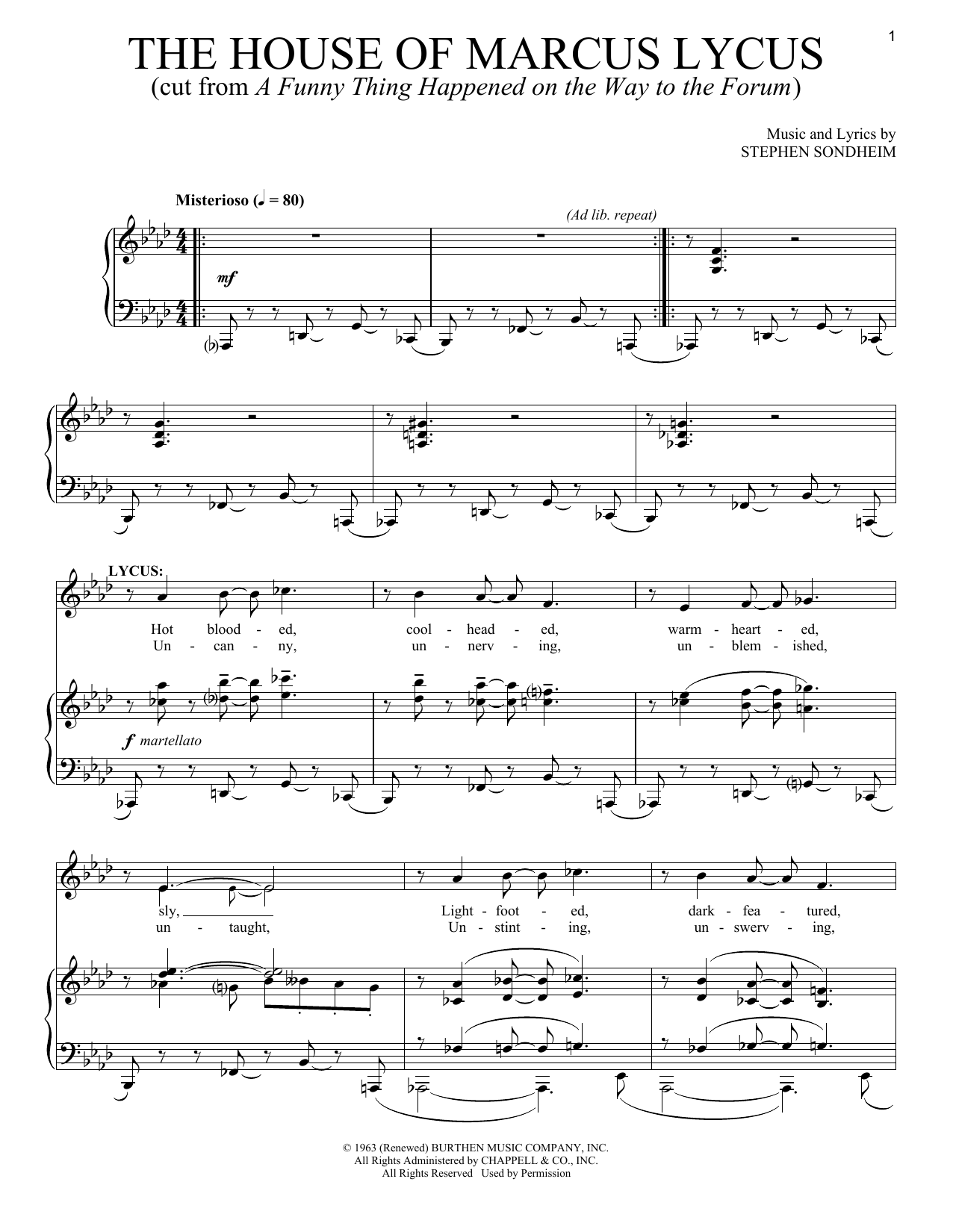 Stephen Sondheim The House Of Marcus Lycus Sheet Music Notes & Chords for Piano & Vocal - Download or Print PDF