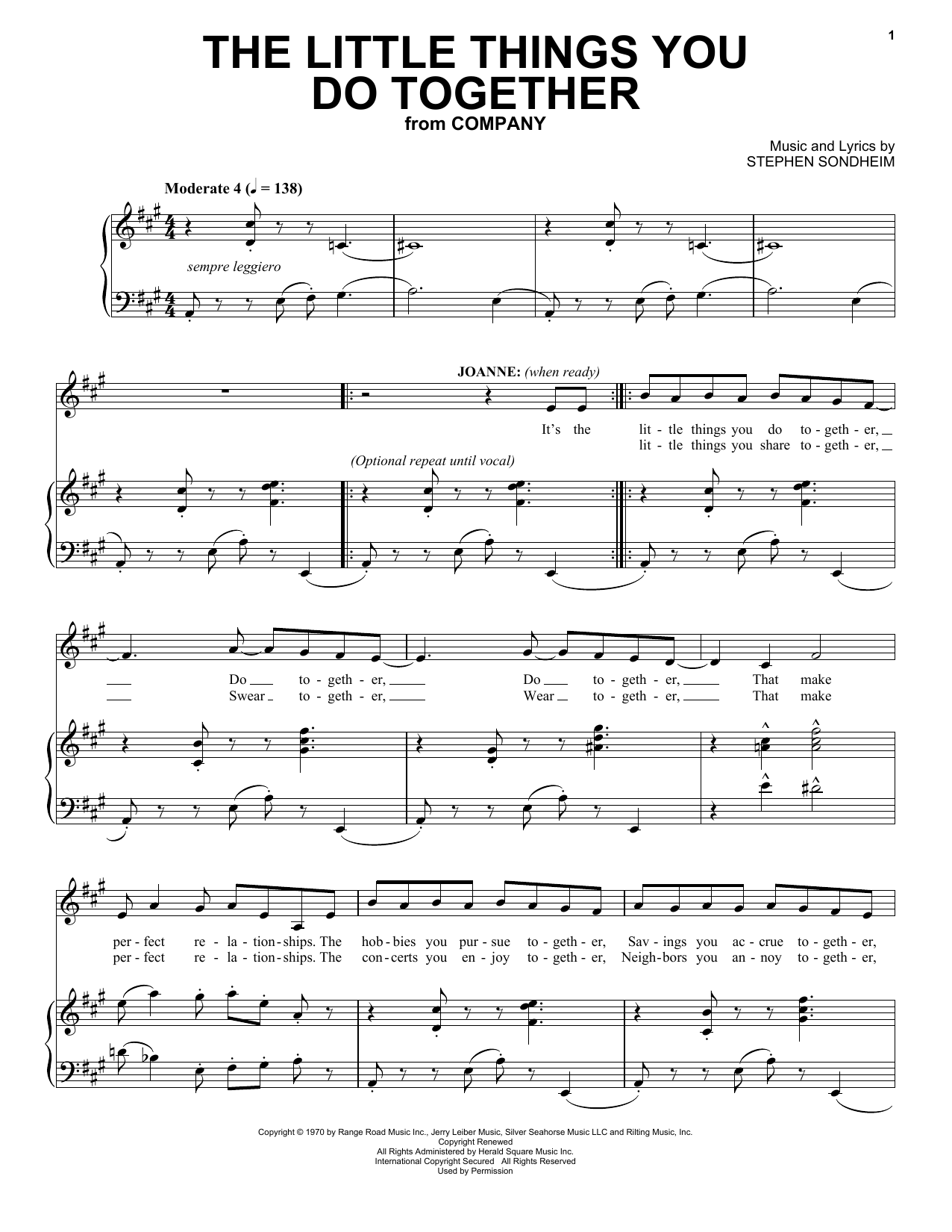 Stephen Sondheim The Little Things You Do Together Sheet Music Notes & Chords for Melody Line, Lyrics & Chords - Download or Print PDF