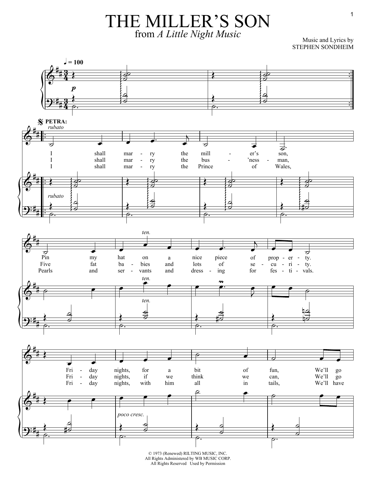 Stephen Sondheim The Miller's Son Sheet Music Notes & Chords for Piano & Vocal - Download or Print PDF