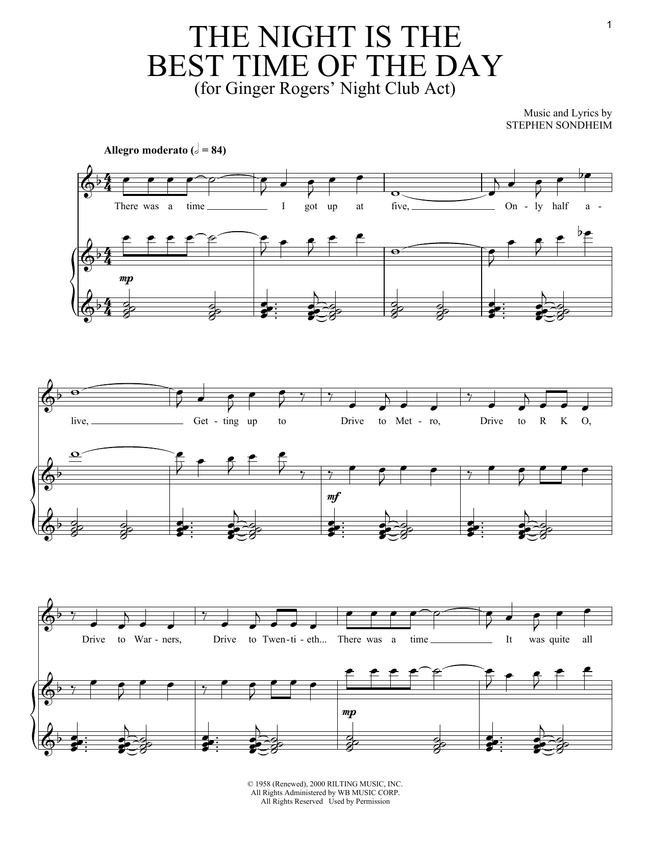 Stephen Sondheim The Night Is The Best Time Of The Day Sheet Music Notes & Chords for Piano & Vocal - Download or Print PDF