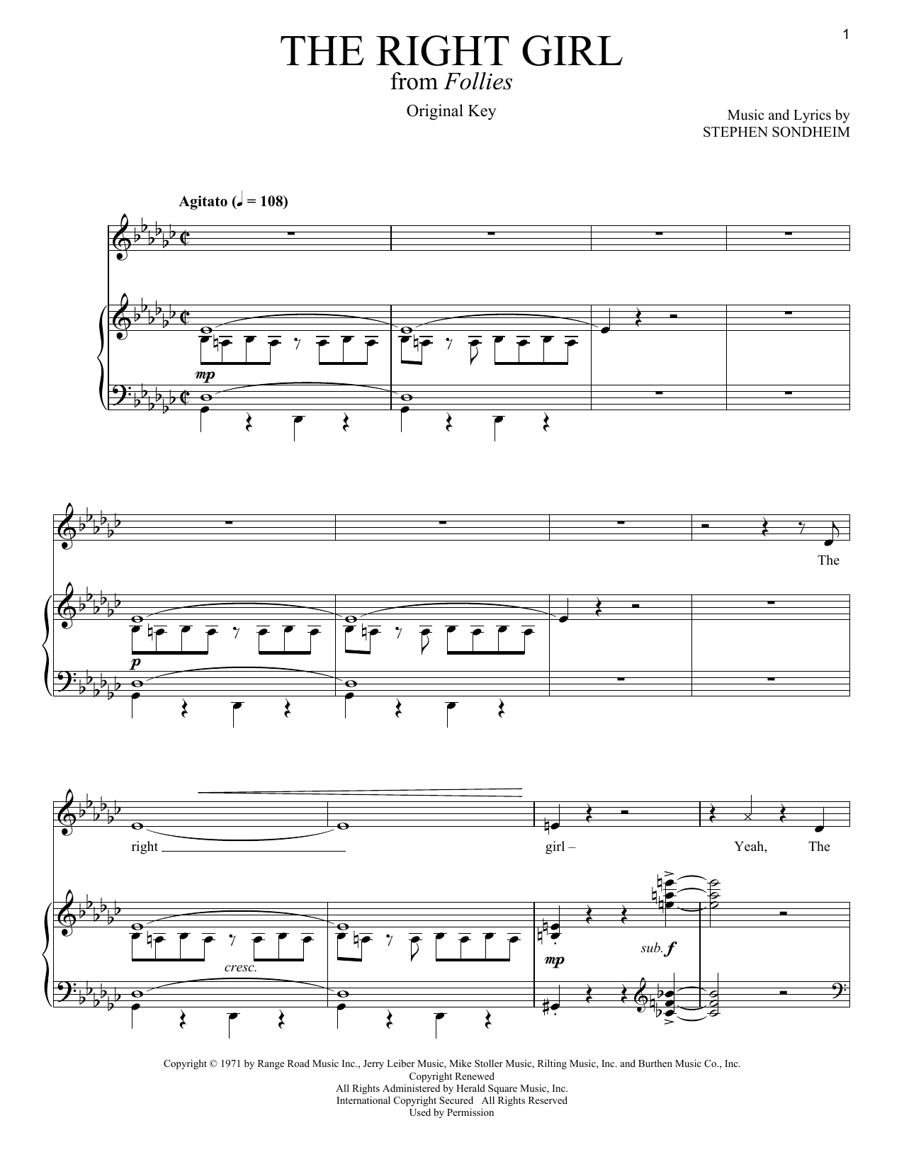 Stephen Sondheim The Right Girl Sheet Music Notes & Chords for Piano & Vocal - Download or Print PDF