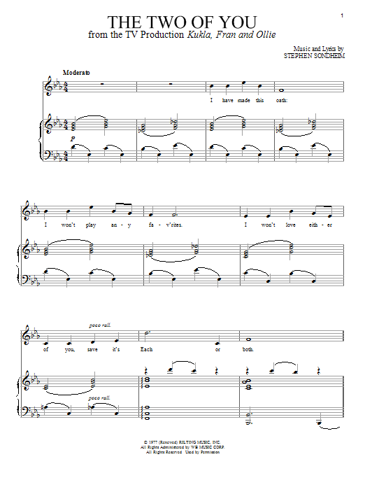 Stephen Sondheim The Two Of You Sheet Music Notes & Chords for Piano & Vocal - Download or Print PDF