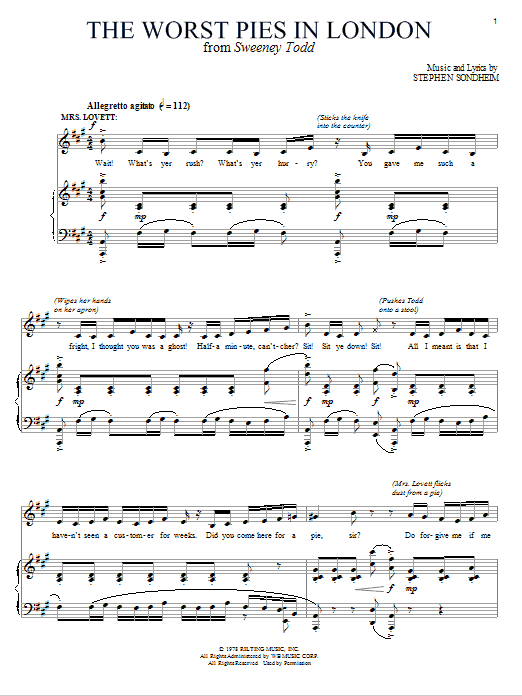 Stephen Sondheim The Worst Pies In London Sheet Music Notes & Chords for Piano, Vocal & Guitar (Right-Hand Melody) - Download or Print PDF