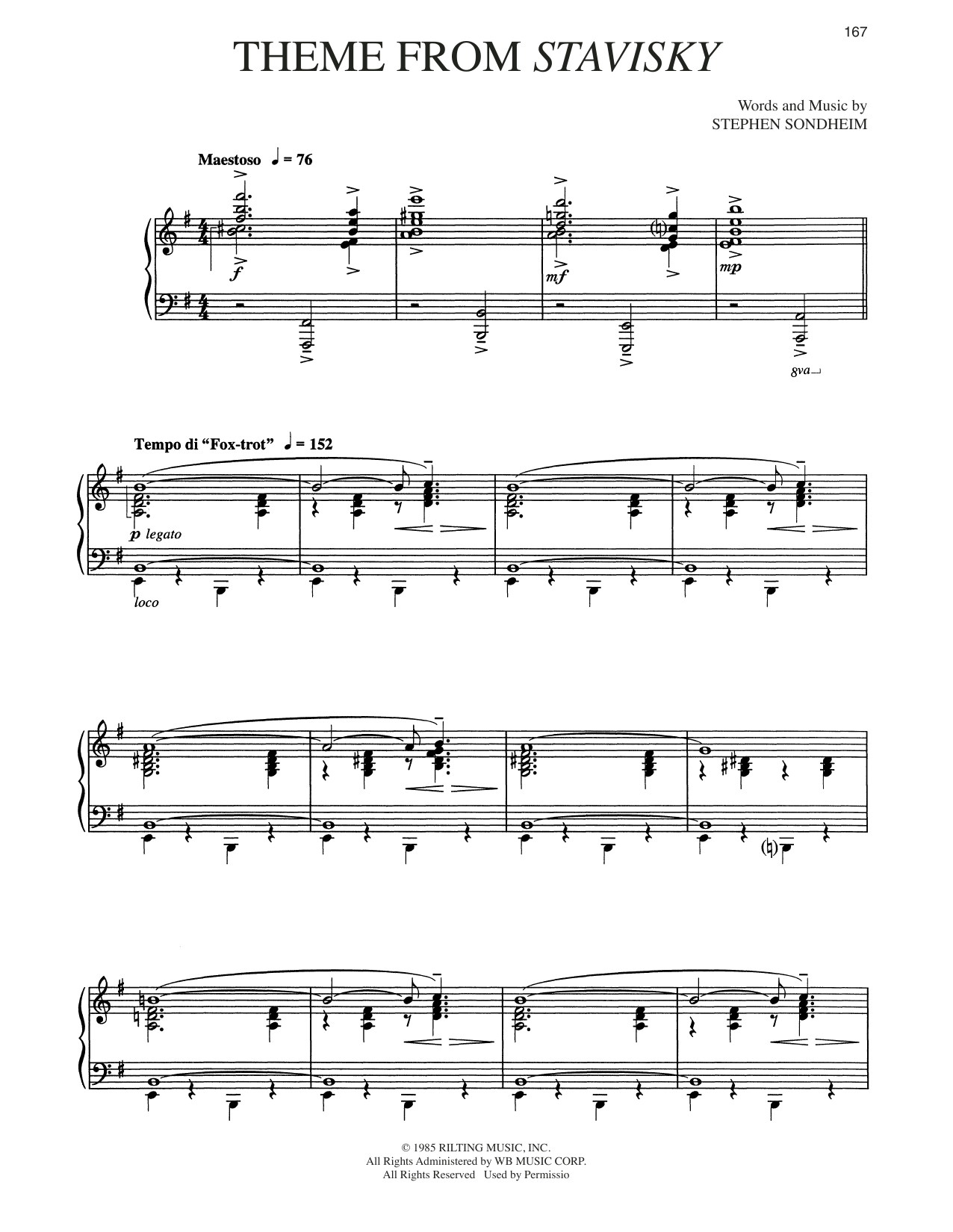 Stephen Sondheim Theme From Stavisky Sheet Music Notes & Chords for Piano & Vocal - Download or Print PDF
