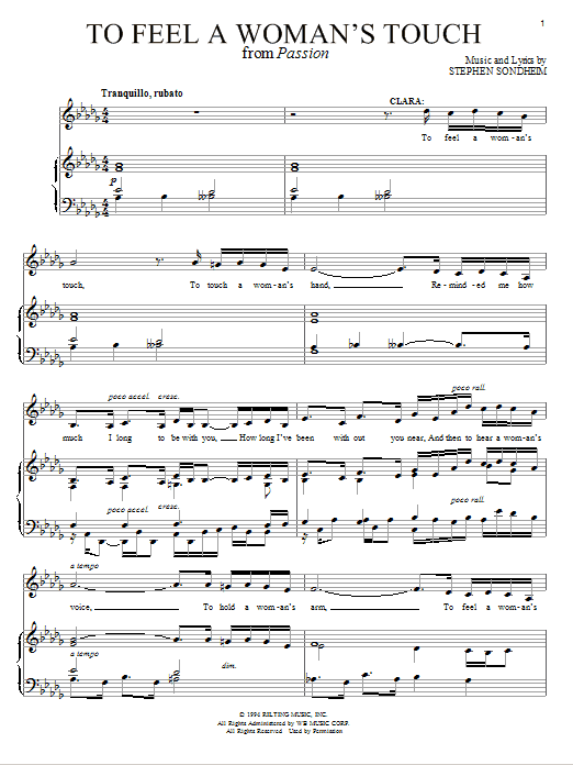 Stephen Sondheim To Feel A Woman's Touch Sheet Music Notes & Chords for Piano, Vocal & Guitar (Right-Hand Melody) - Download or Print PDF