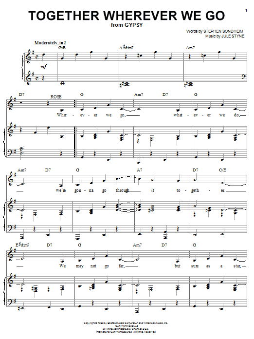 Stephen Sondheim Together Wherever We Go sheet music notes and chords. Download Printable PDF.