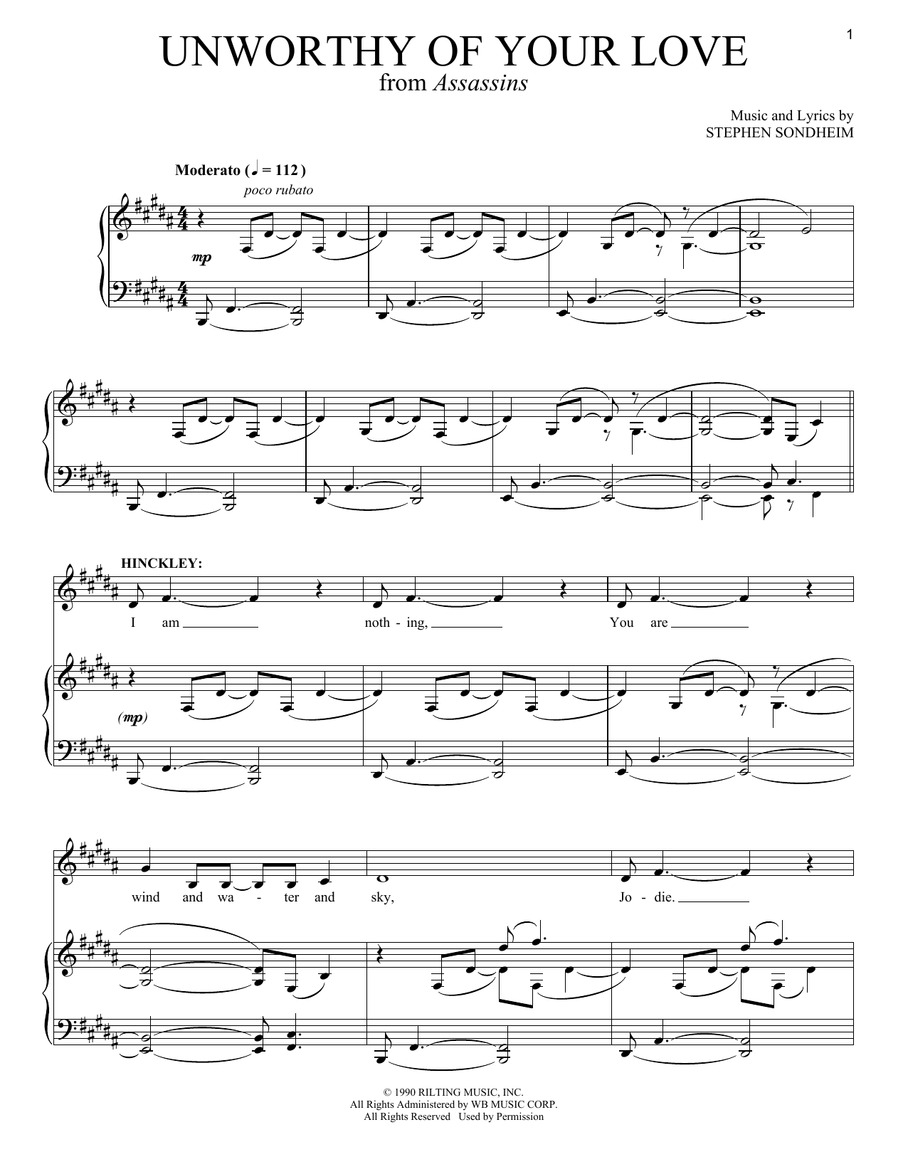 Stephen Sondheim Unworthy Of Your Love Sheet Music Notes & Chords for Piano & Vocal - Download or Print PDF