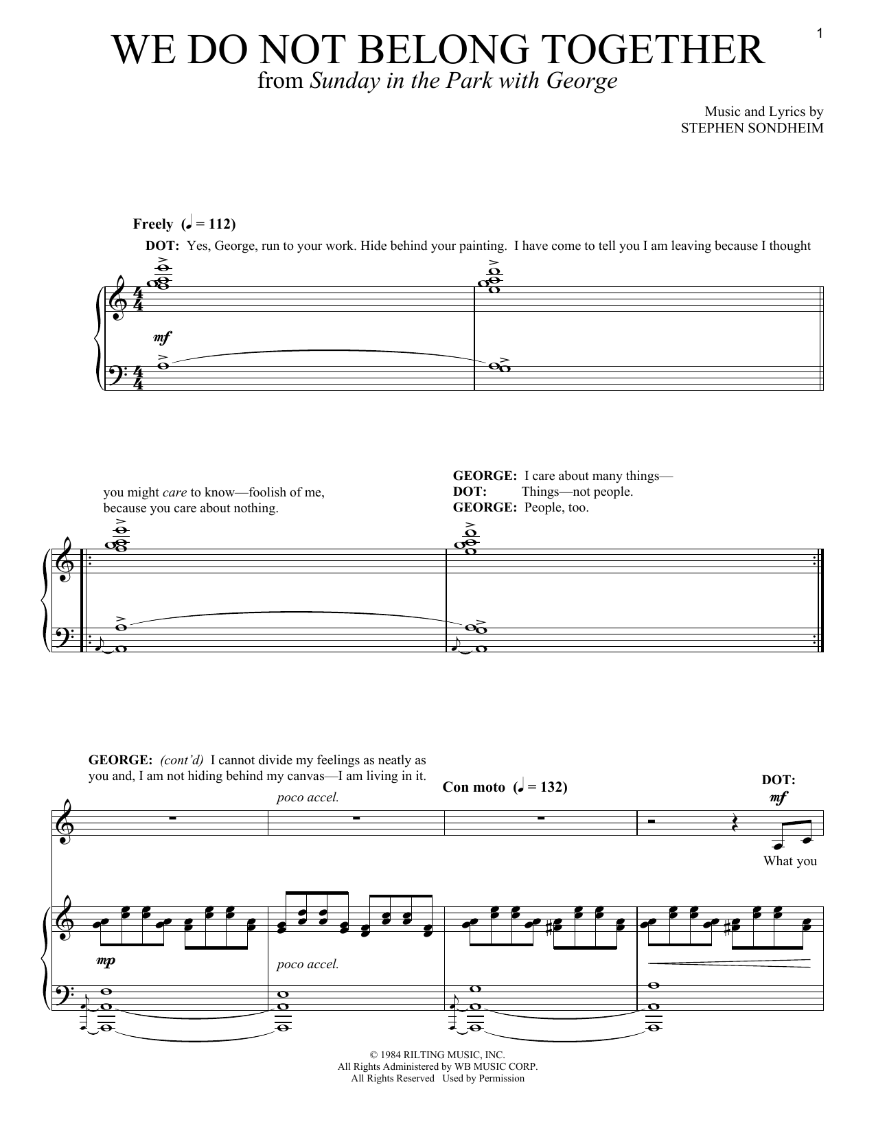 Stephen Sondheim We Do Not Belong Together Sheet Music Notes & Chords for Piano & Vocal - Download or Print PDF