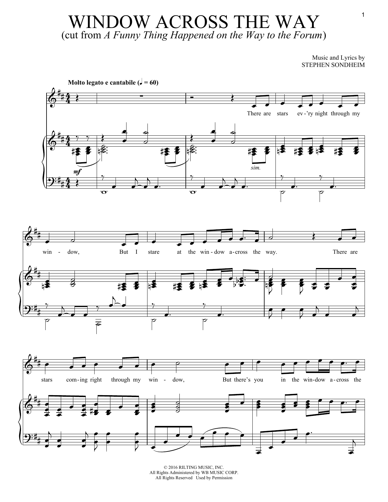 Stephen Sondheim Window Across The Way Sheet Music Notes & Chords for Piano & Vocal - Download or Print PDF