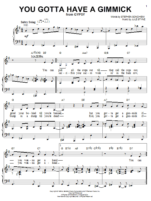 Stephen Sondheim You Gotta Have A Gimmick Sheet Music Notes & Chords for Piano, Vocal & Guitar (Right-Hand Melody) - Download or Print PDF