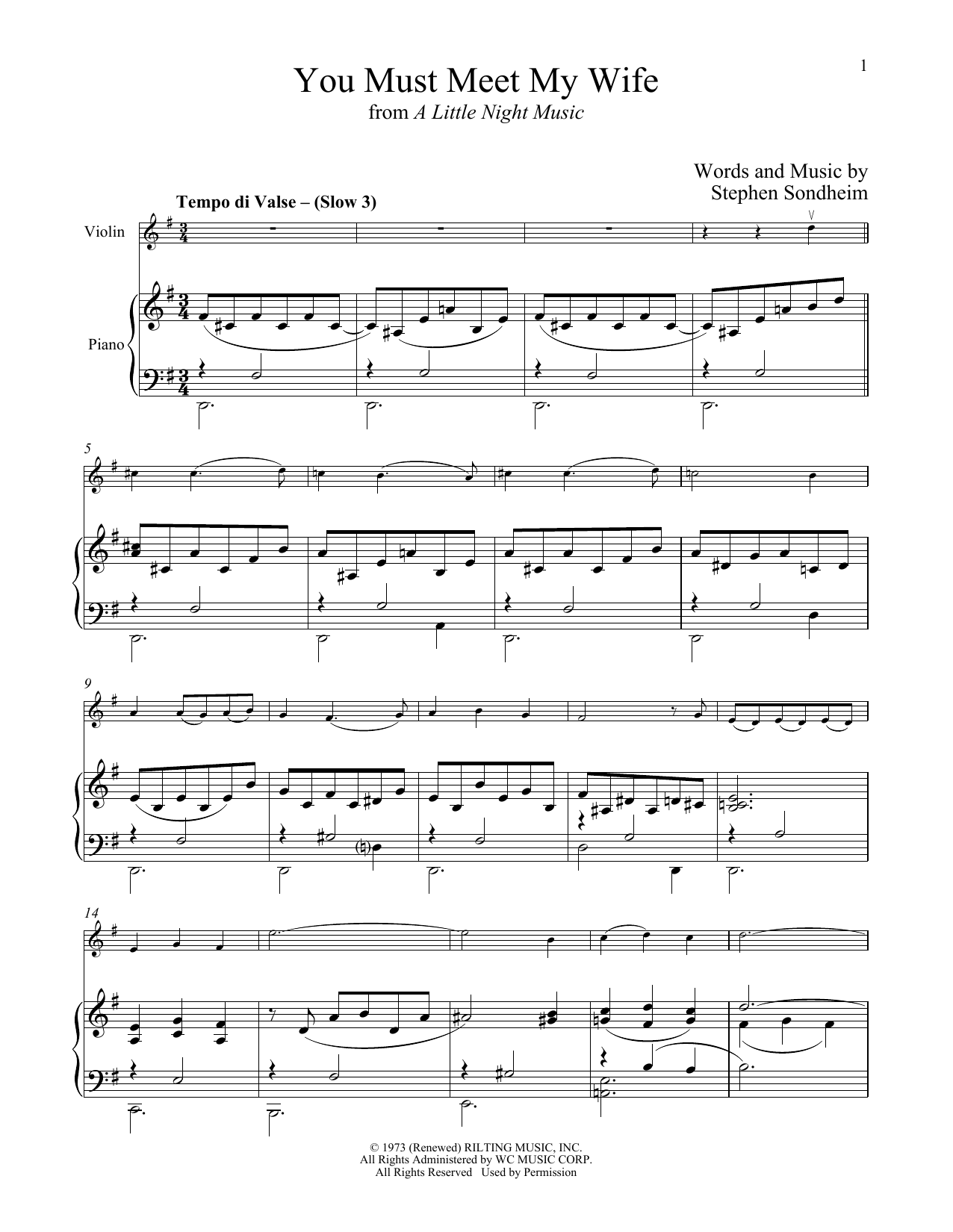 Stephen Sondheim You Must Meet My Wife (from A Little Night Music) Sheet Music Notes & Chords for Violin and Piano - Download or Print PDF