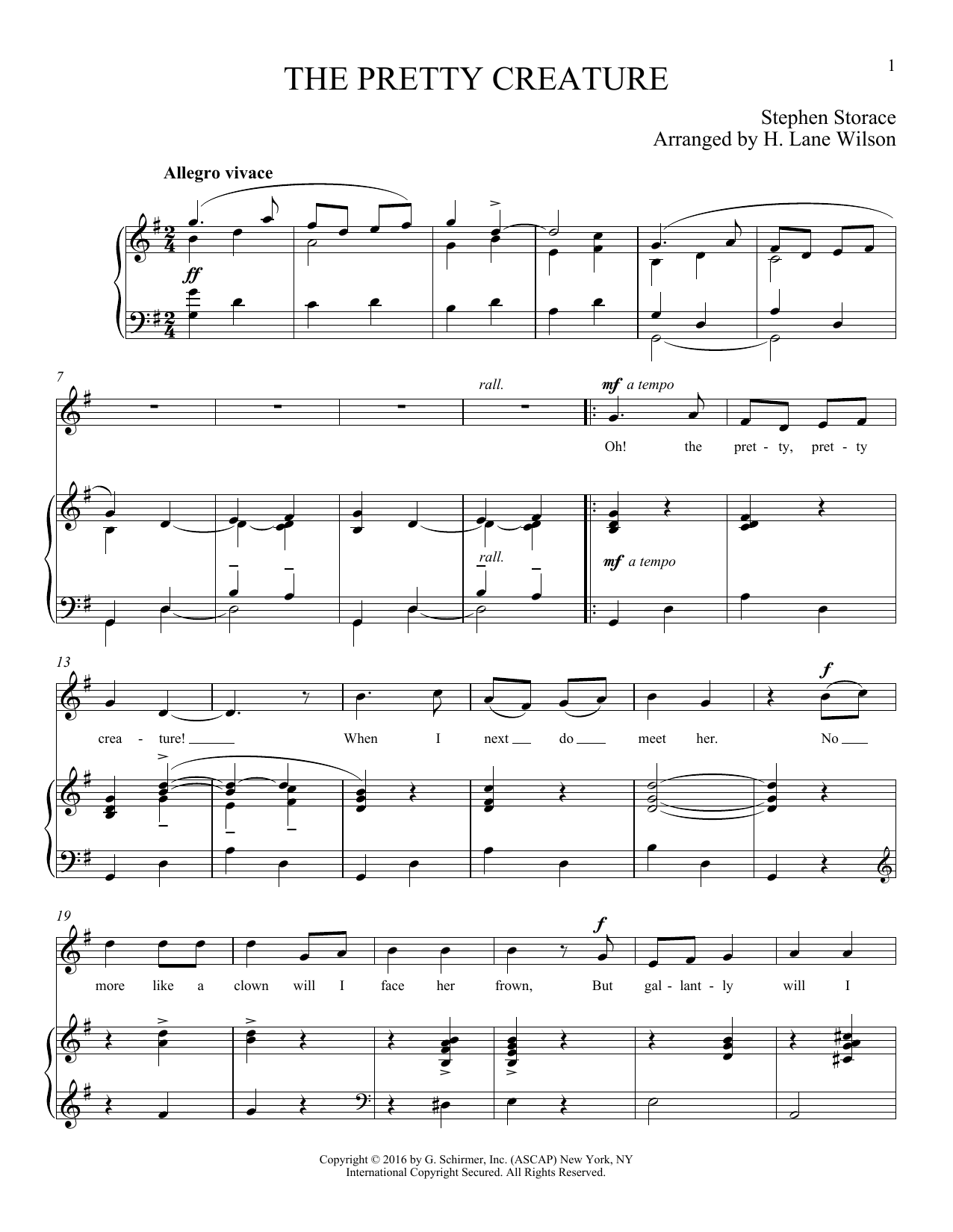 Stephen Storace The Pretty Creature Sheet Music Notes & Chords for Piano & Vocal - Download or Print PDF
