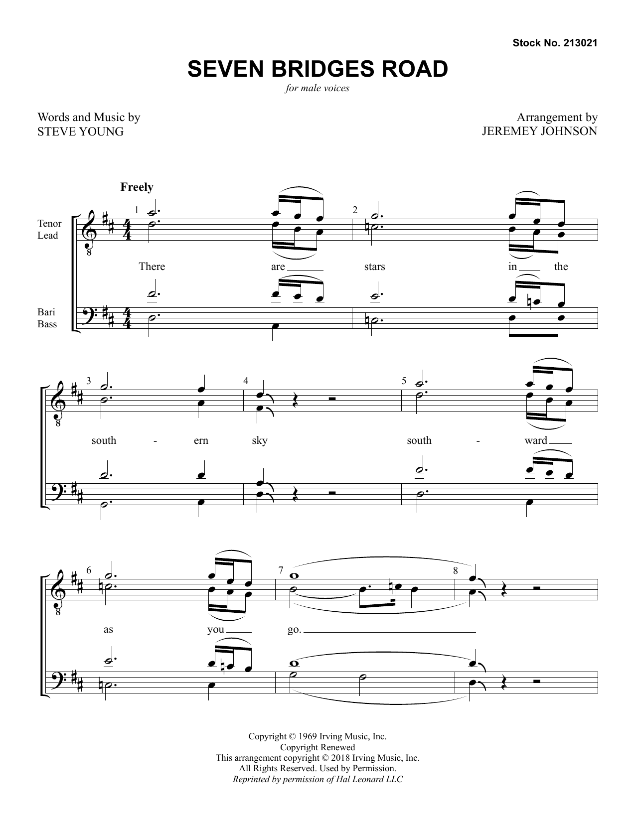 Stephen T. Young Seven Bridges Road (arr. Jeremey Johnson) Sheet Music Notes & Chords for TTBB Choir - Download or Print PDF