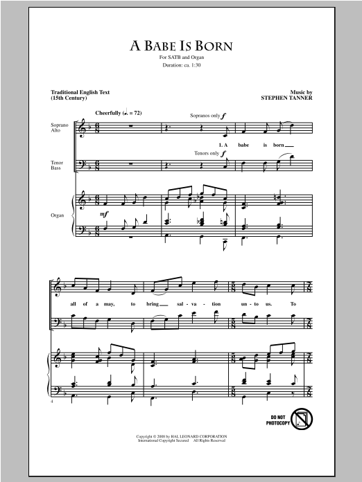 Stephen Tanner A Babe Is Born Sheet Music Notes & Chords for SATB - Download or Print PDF