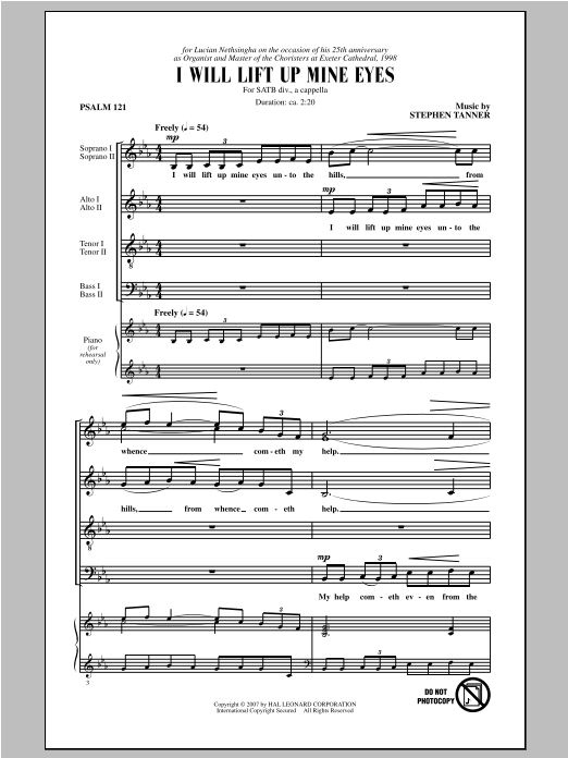 Stephen Tanner I Will Lift Up Mine Eyes Sheet Music Notes & Chords for SATB - Download or Print PDF