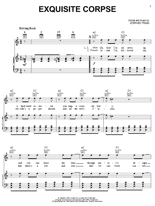 Stephen Trask Exquisite Corpse Sheet Music Notes & Chords for Piano, Vocal & Guitar (Right-Hand Melody) - Download or Print PDF