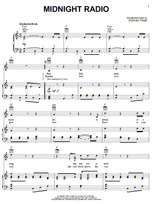 Stephen Trask Midnight Radio Sheet Music Notes & Chords for Piano, Vocal & Guitar (Right-Hand Melody) - Download or Print PDF