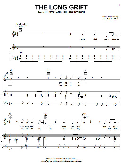 Stephen Trask The Long Grift Sheet Music Notes & Chords for Piano, Vocal & Guitar (Right-Hand Melody) - Download or Print PDF