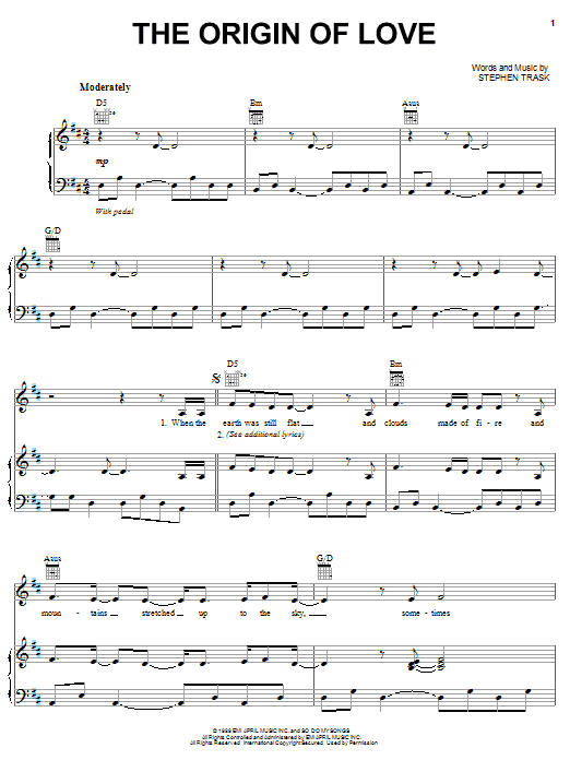 Stephen Trask The Origin Of Love Sheet Music Notes & Chords for Piano, Vocal & Guitar (Right-Hand Melody) - Download or Print PDF