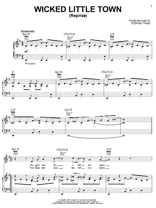 Stephen Trask Wicked Little Town (Reprise) Sheet Music Notes & Chords for Piano, Vocal & Guitar (Right-Hand Melody) - Download or Print PDF
