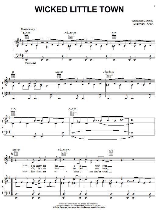 Stephen Trask Wicked Little Town Sheet Music Notes & Chords for Piano, Vocal & Guitar (Right-Hand Melody) - Download or Print PDF
