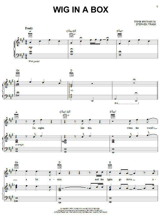 Stephen Trask Wig In A Box Sheet Music Notes & Chords for Piano, Vocal & Guitar (Right-Hand Melody) - Download or Print PDF