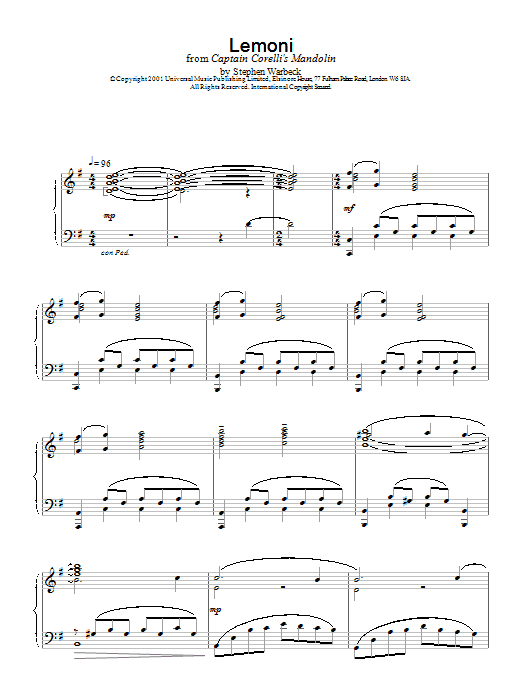 Stephen Warbeck Lemoni sheet music notes and chords. Download Printable PDF.