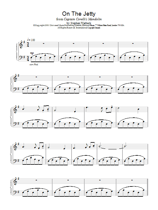 Stephen Warbeck On The Jetty Sheet Music Notes & Chords for Piano - Download or Print PDF