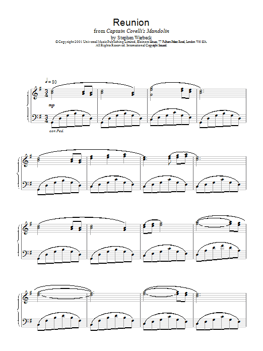 Stephen Warbeck Reunion Sheet Music Notes & Chords for Piano - Download or Print PDF