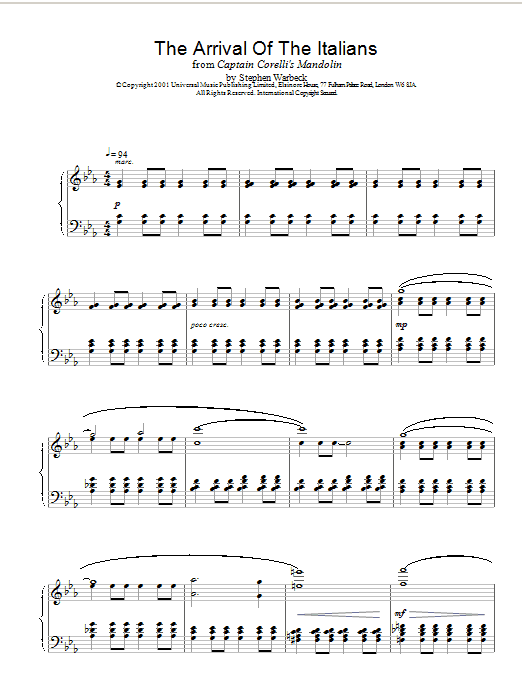 Stephen Warbeck The Arrival Of The Italians Sheet Music Notes & Chords for Piano - Download or Print PDF