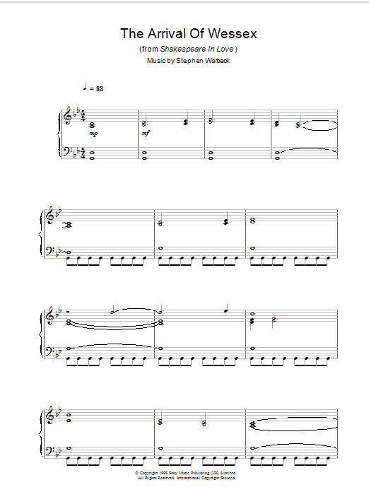 Stephen Warbeck The Arrival Of Wessex (from Shakespeare In Love) Sheet Music Notes & Chords for Piano - Download or Print PDF