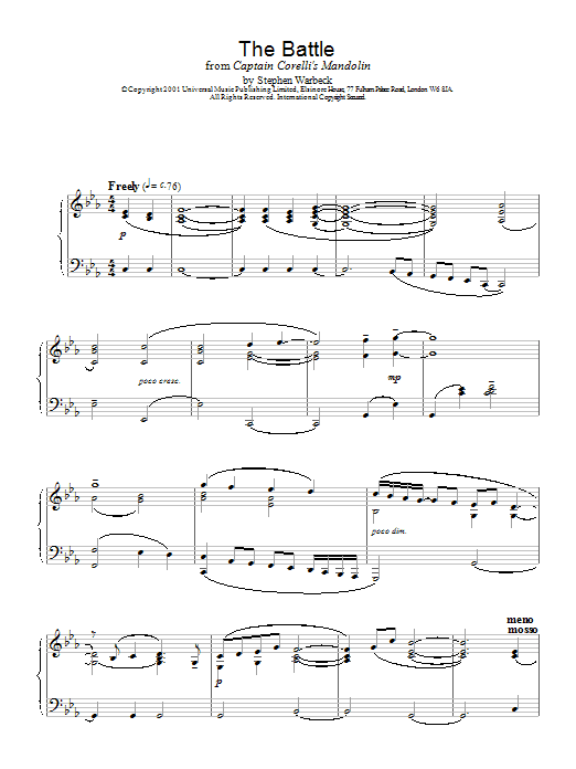 Stephen Warbeck The Battle Sheet Music Notes & Chords for Piano - Download or Print PDF