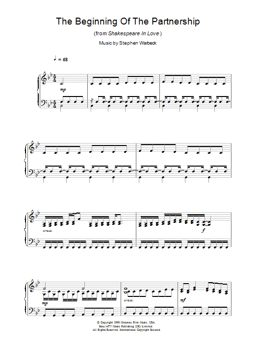 Stephen Warbeck The Beginning Of The Partnership (from Shakespeare In Love) Sheet Music Notes & Chords for Piano - Download or Print PDF