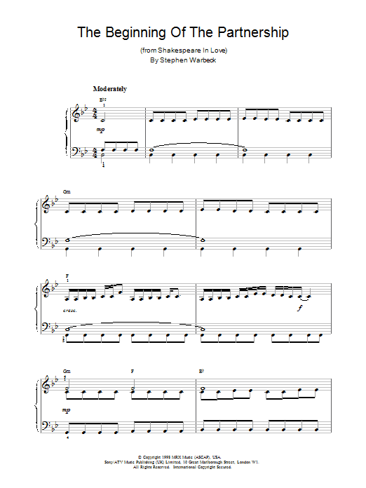 Stephen Warbeck The Beginning Of The Partnership Sheet Music Notes & Chords for Piano Solo - Download or Print PDF
