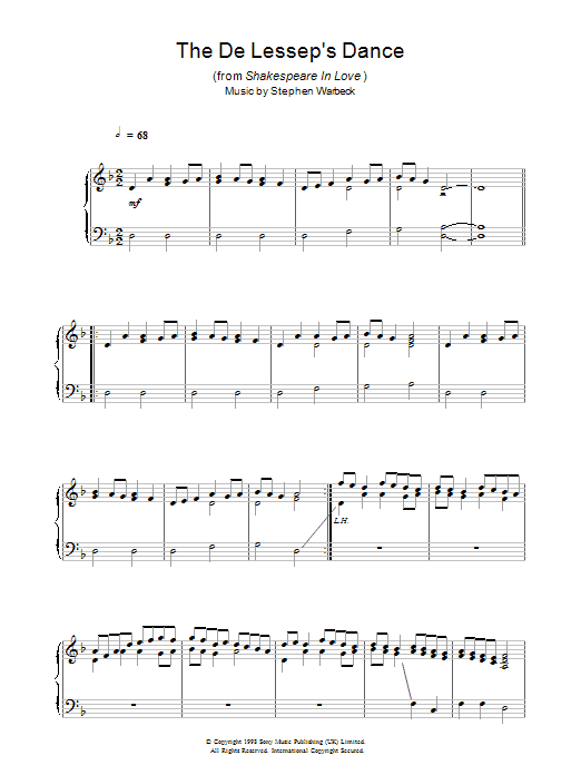 Stephen Warbeck The De Lessep's Dance (from Shakespeare In Love) Sheet Music Notes & Chords for Piano - Download or Print PDF