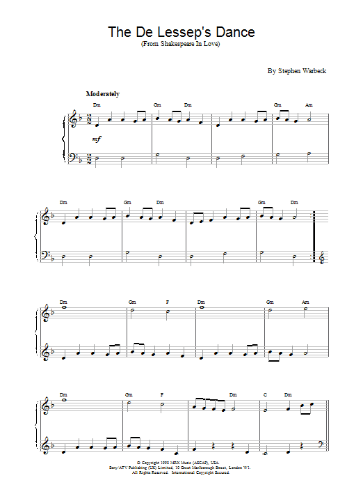 Stephen Warbeck The De Lessop's Dance Sheet Music Notes & Chords for Piano - Download or Print PDF